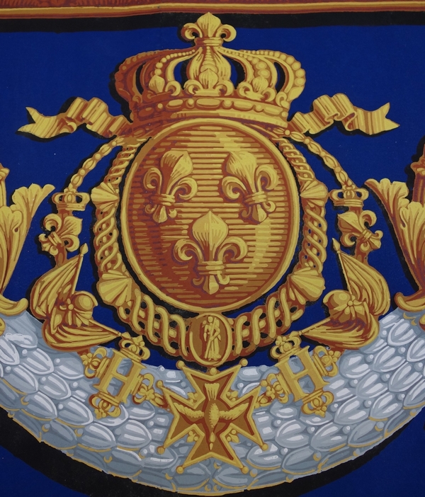 Papier peint royal aux armes de Charles Philippe de France, futur Charles X, époque Restauration