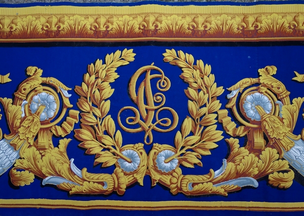 Papier peint royal aux armes de Charles Philippe de France, futur Charles X, époque Restauration