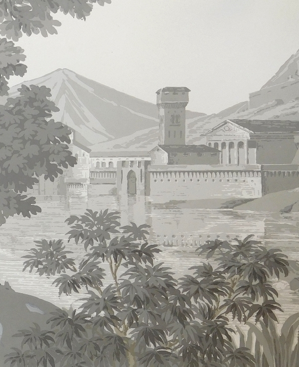 Papier peint panoramique Zuber jamais posé : paysage Italien grisaille 380cm x 240cm