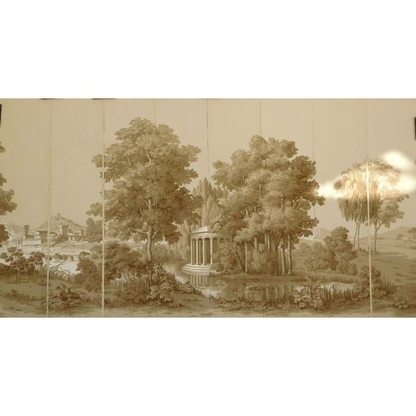 Papier peint panoramique Zuber jamais posé, Paysage Italien sépia 250cm x 400cm