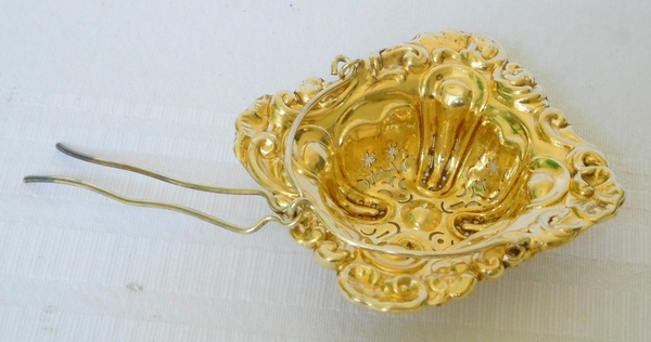 Passe-thé d'époque Napoléon III en vermeil, poinçon Minerve