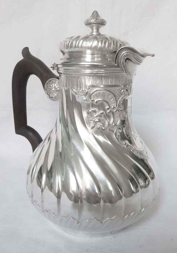 Verseuse / théière de style Louis XV Rocaille en argent massif et vermeil, poinçon Minerve, époque fin XIXe siècle