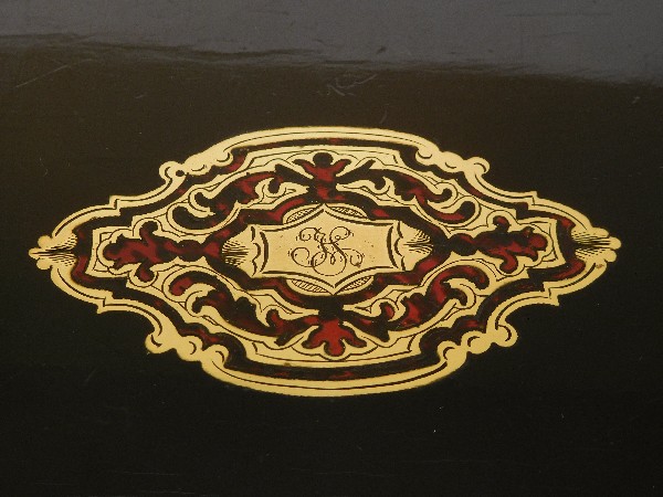Boîte à jeux d'époque Napoléon III en bois noirci, marqueterie Boulle et palissandre