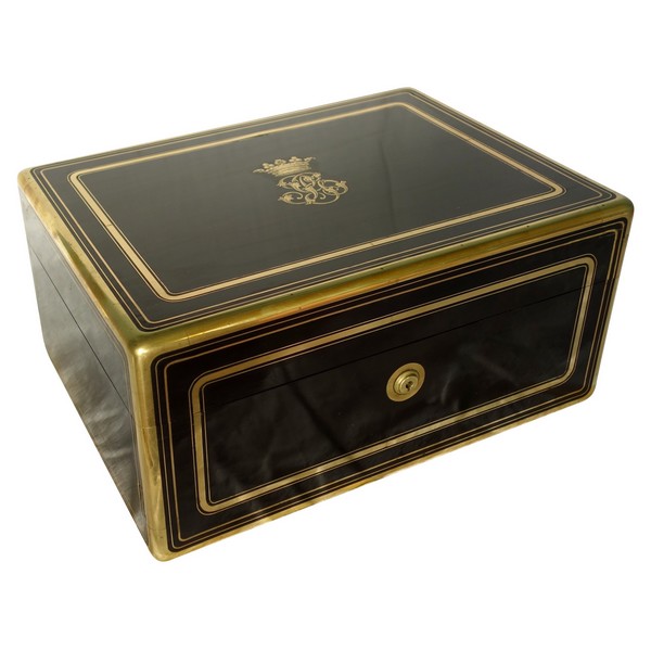 Grand coffret / cassette à bijoux en ébène, couronne de Marquis