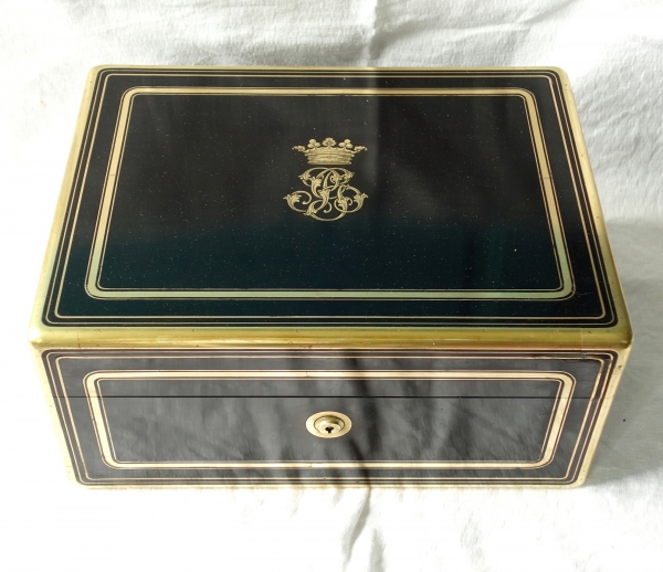 Grand coffret / cassette à bijoux en ébène, couronne de Marquis