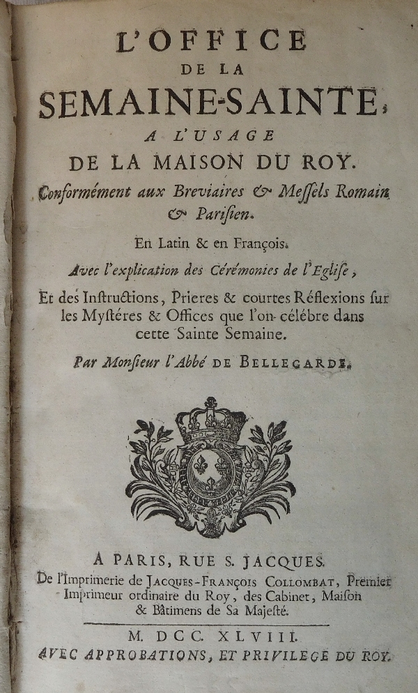 Livre l'Office de la Semaine Sainte, aux armes de Louis XV, souvenir historique