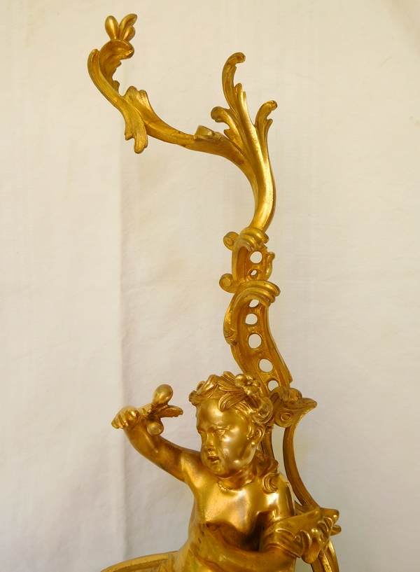 Paire de chenets en bronze doré aux putti, style Louis XV, milieu XIXe siècle