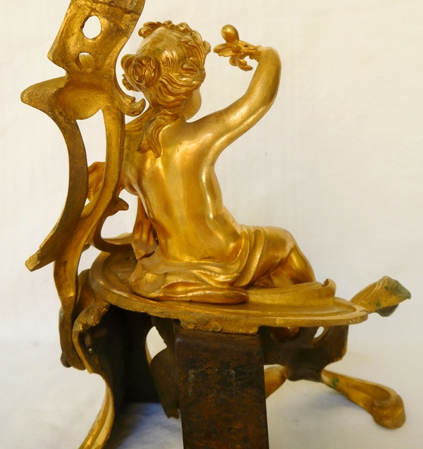 Paire de chenets en bronze doré aux putti, style Louis XV, milieu XIXe siècle