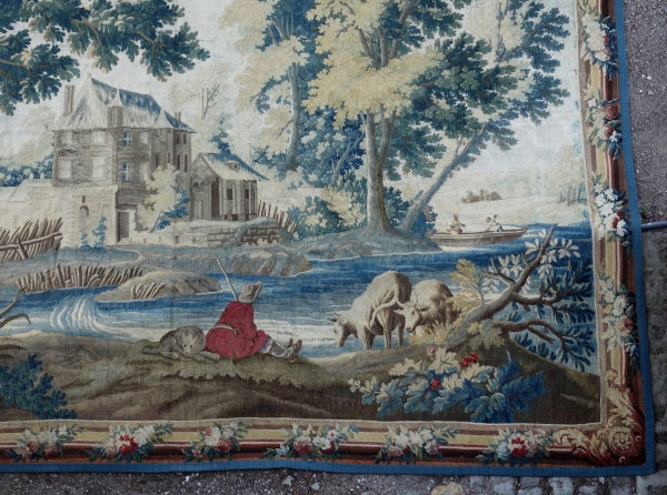 Grande tapisserie d'Aubusson polychrome d'époque Louis XVI d'après Boucher et JJ Dumons 256cm x 358cm