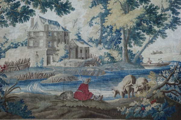 Grande tapisserie d'Aubusson polychrome d'époque Louis XVI d'après Boucher et JJ Dumons 256cm x 358cm
