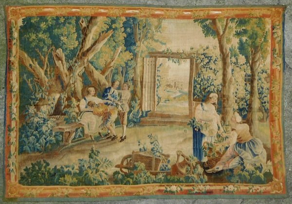 Tapisserie d'Aubusson polychrome, laine et soie : la perte de l'innocence, époque Louis XVI - 208cm x 305cm