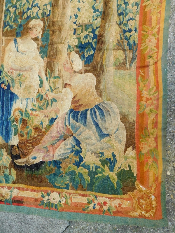 Tapisserie d'Aubusson polychrome, laine et soie : la perte de l'innocence, époque Louis XVI - 208cm x 305cm