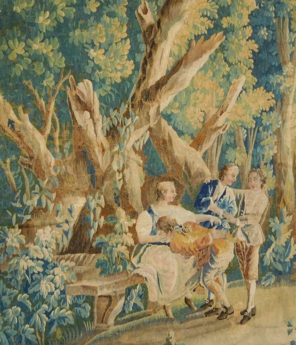 Tapisserie d'Aubusson polychrome, laine et soie : la perte de l'innocence, époque Louis XVI - 208cm x 305cm