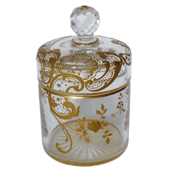 Boîte à poudre en cristal de Baccarat, modèle Louis XV rehaussé à l'or fin - grand format