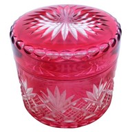 Grande boîte à poudre en cristal taillé de Baccarat, overlay rose