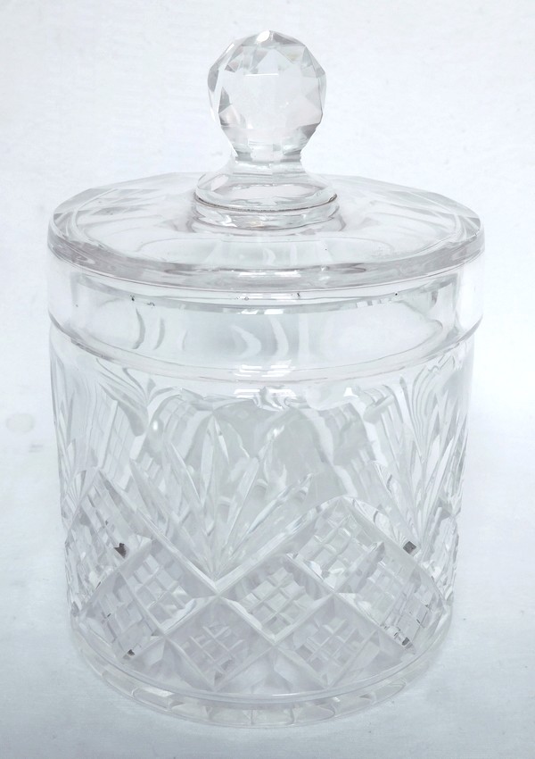 Grande boîte à poudre en cristal de Baccarat, cristal taillé à palmettes, modèle Douai