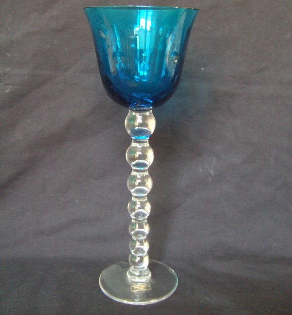 Verre à vin du Rhin - Roemer - en cristal de St Louis, modèle Bubbles bleu turquoise NEUF