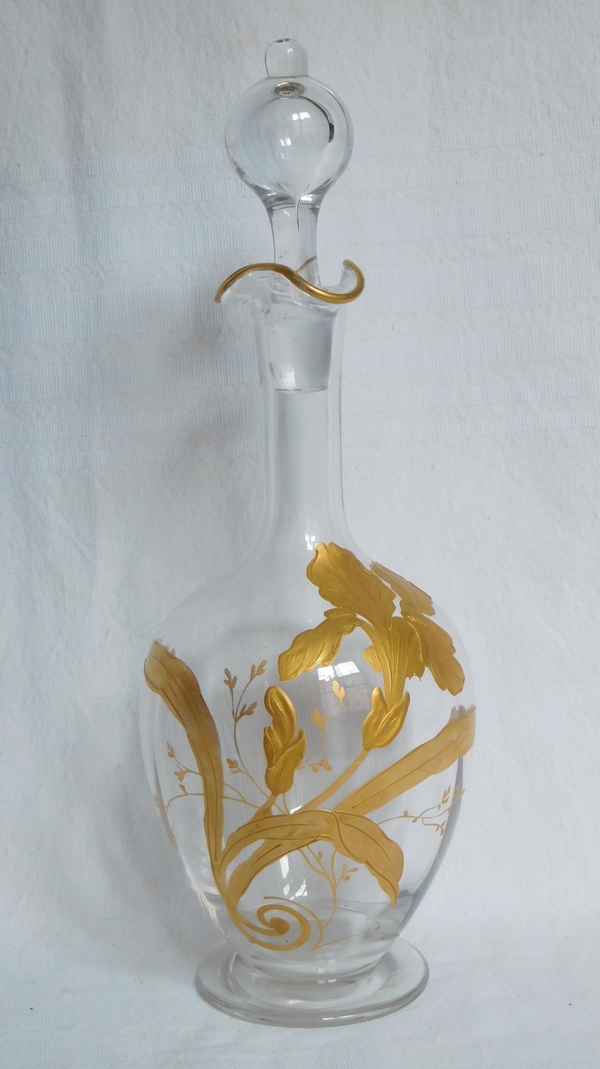 Carafe à liqueur en cristal de Baccarat rehaussé à l'or fin, époque Art Nouveau
