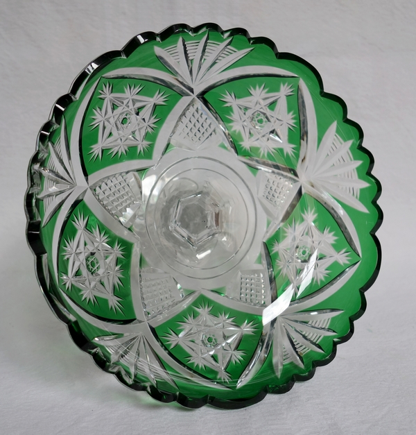 Coupe à bonbons en cristal de Baccarat overlay vert sapin, époque 1900