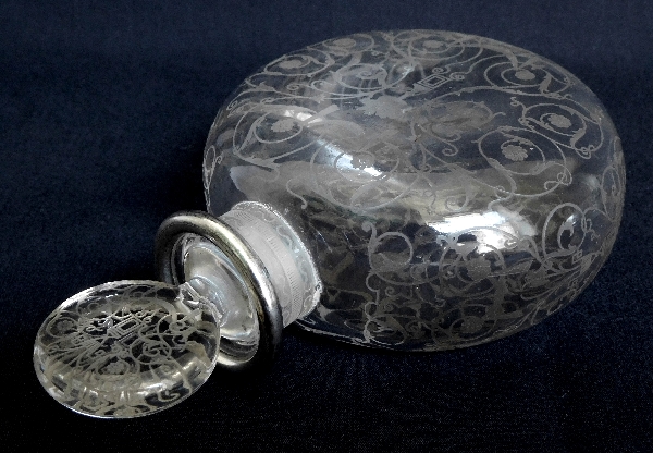 Flacon à parfum en cristal de Baccarat, modèle Michelangelo, cerclage argent massif - 14cm