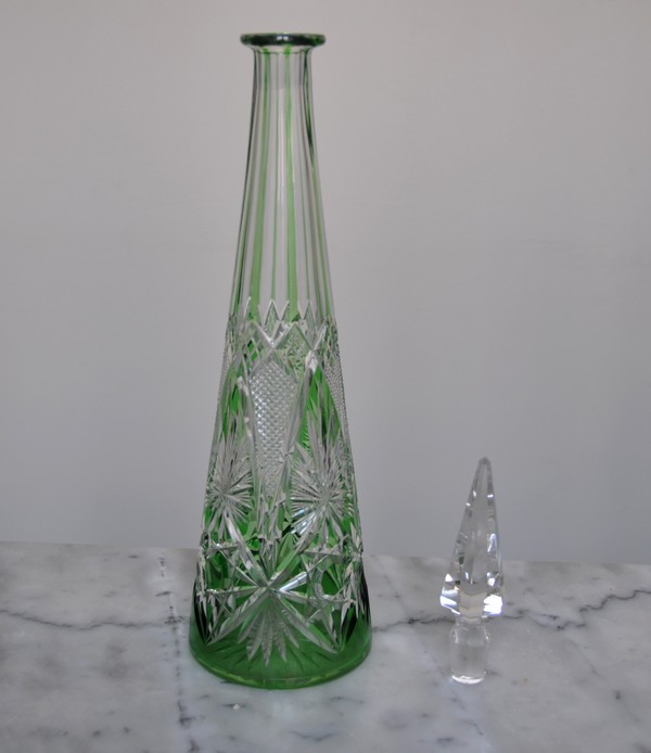 Grande carafe à vin du Rhin en cristal de Baccarat overlay vert