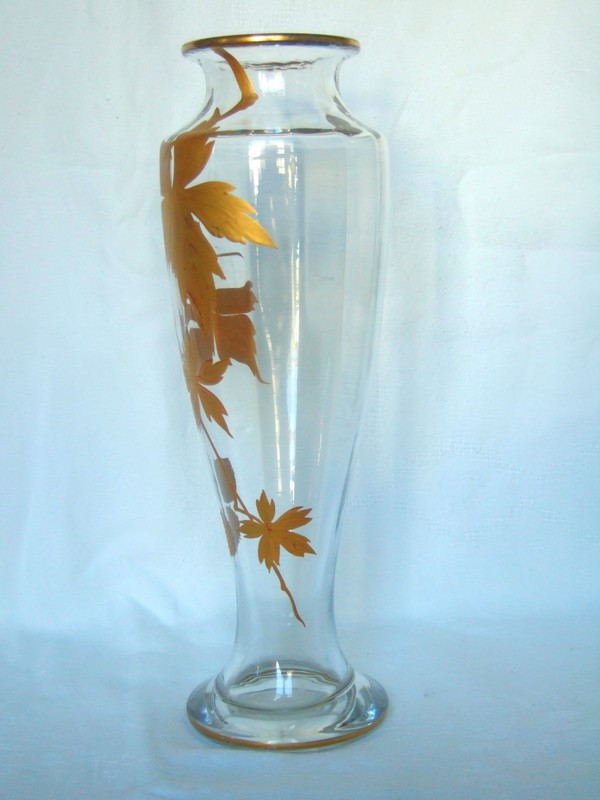 Grand vase en cristal de Baccarat, modèle Platanes doré à l'or fin