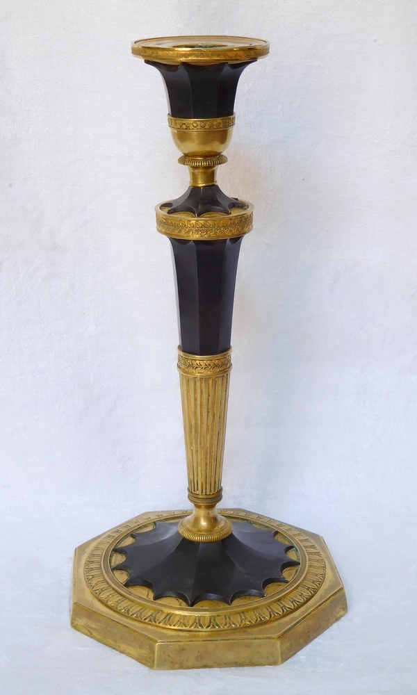 Antoine Ravrio : bougeoir flambeau bronze doré et patiné d'époque Directoire - lampe de bureau