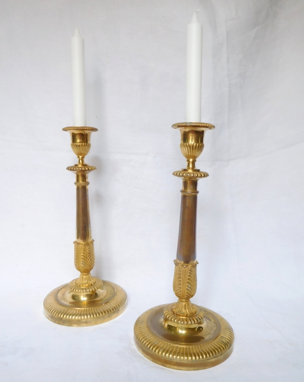 Claude Galle : paire de flambeaux Empire en bronze doré au mercure - 31cm