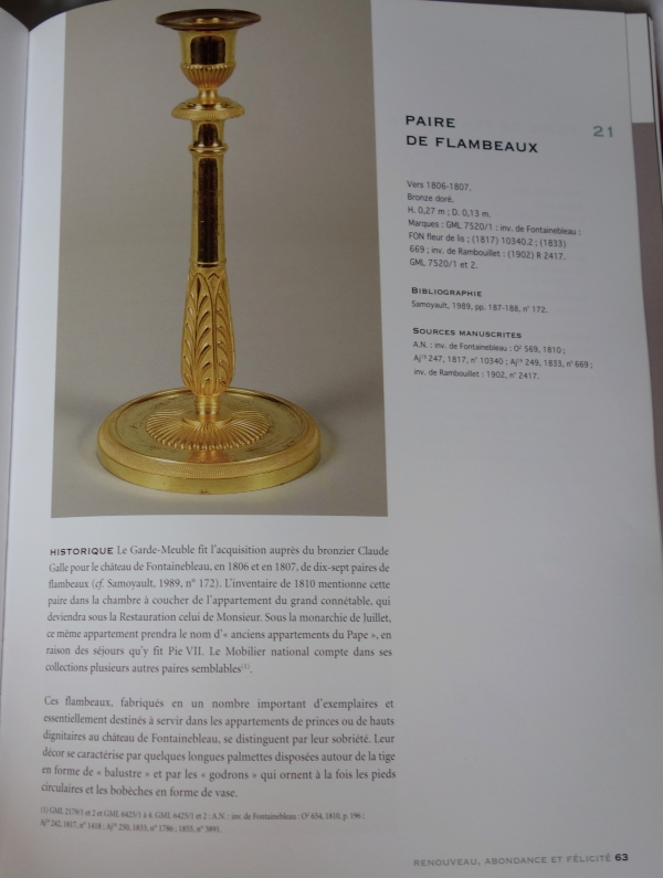 Claude Galle : paire de flambeaux Empire en bronze doré au mercure - 31cm