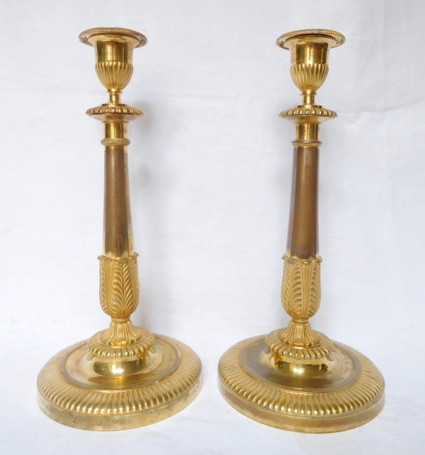 Claude Galle : paire de flambeaux Empire en bronze doré au mercure - 31cm