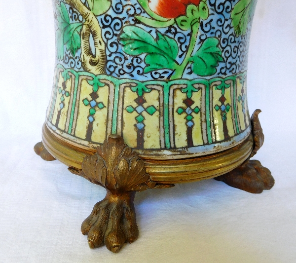 Grande potiche lampe en porcelaine de Chine famille verte, époque Qianlong