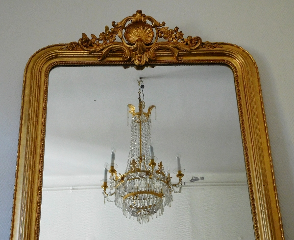 Grand lustre corbeille Empire en cristal et bronze doré au mercure, époque Restauration, 6 feux
