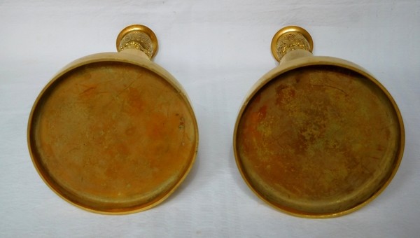 Claude Galle : paire de bougeoirs Empire en bronze doré, modèle du Château de Fontainebleau