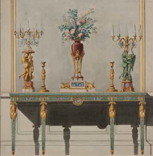 Paire de bougeoirs / flambeaux en bronze doré de style Louis XVI, d'après Jean-Démosthène Dugourc
