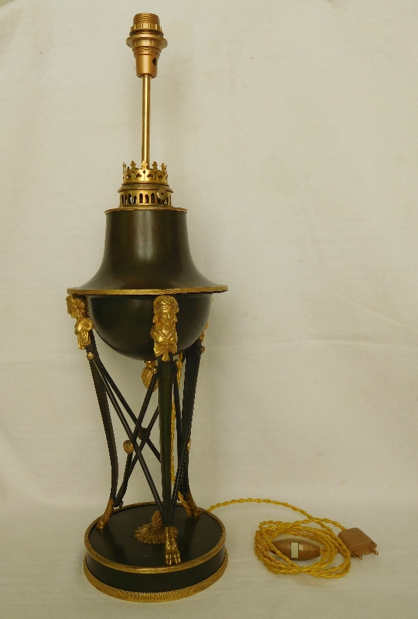 Grande lampe de bureau en bronze patiné et doré au mercure époque