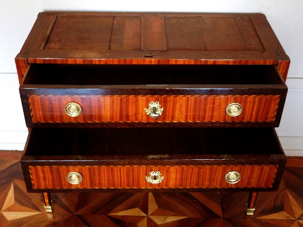 Commode sauteuse en marqueterie de bois de rose et palmier, époque Louis XVI