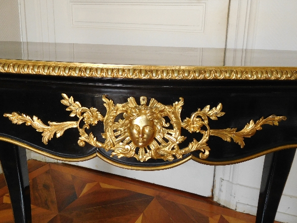 Table à jeu - console bois laqué & bronze doré style Régence, époque Napoléon III