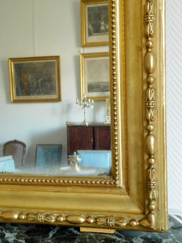 Très grand miroir de cheminée, cadre en bois doré, glace au mercure, époque Napoléon III - 135cm x 210cm