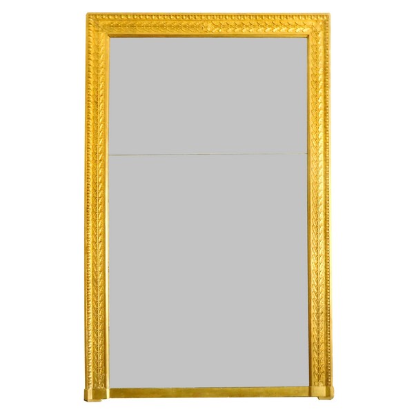 Très grand miroir de cheminée d'époque Empire, cadre en bois doré, glace au mercure - 130cm x 213cm 