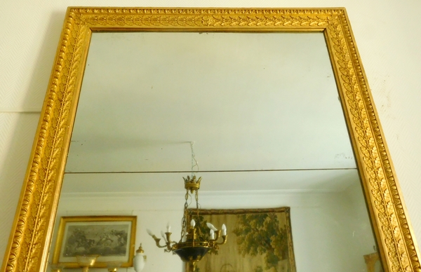 Très grand miroir de cheminée d'époque Empire, cadre en bois doré, glace au mercure - 130cm x 213cm