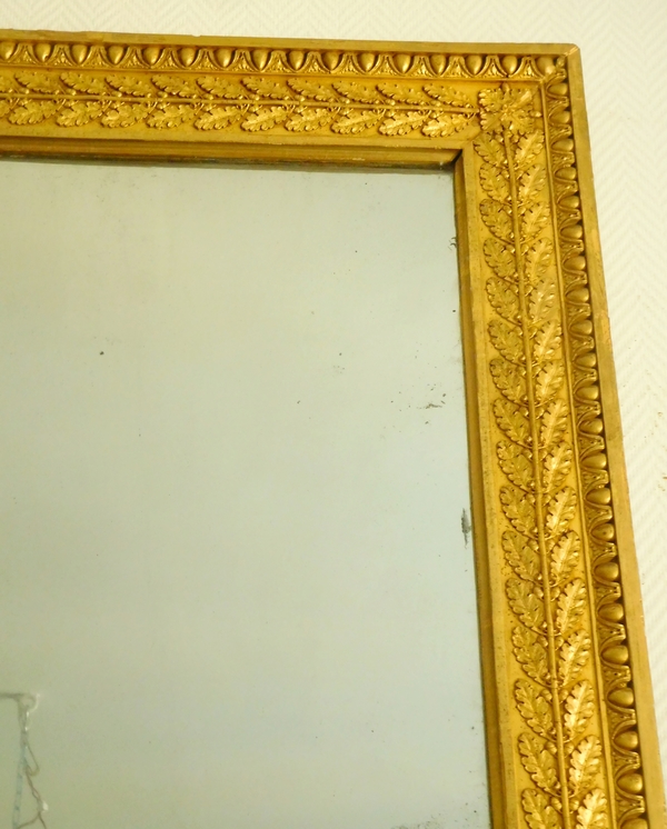 Très grand miroir de cheminée d'époque Empire, cadre en bois doré, glace au mercure - 130cm x 213cm