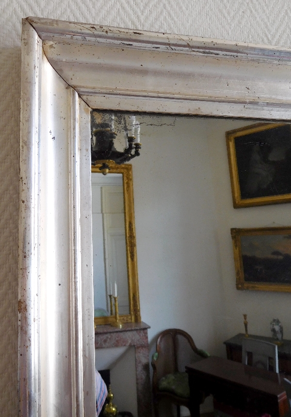 Grand miroir, cadre à la feuille d'argent, glace au mercure - 112cm x 88cm