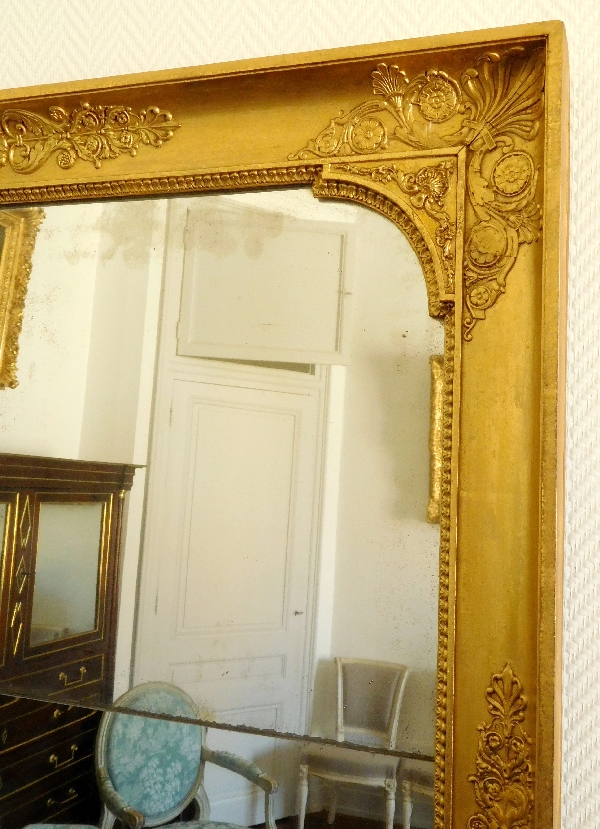 Miroir de cheminée d'époque Empire - Restauration, bois doré, glace au mercure 121cm x 96cm