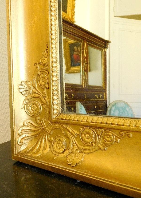 Miroir de cheminée d'époque Empire - Restauration, bois doré, glace au mercure 121cm x 96cm