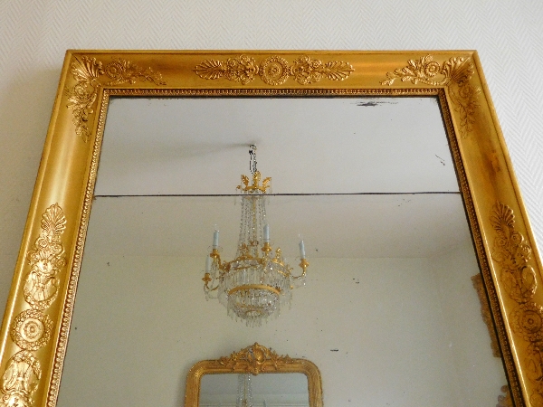 Miroir de cheminée d'époque Empire - Restauration, bois doré, glace au mercure - 134cm x 94,5cm