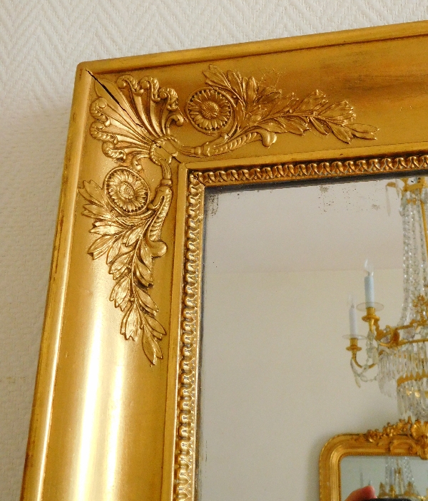 Miroir de cheminée d'époque Empire - Restauration, bois doré, glace au mercure - 134cm x 94,5cm