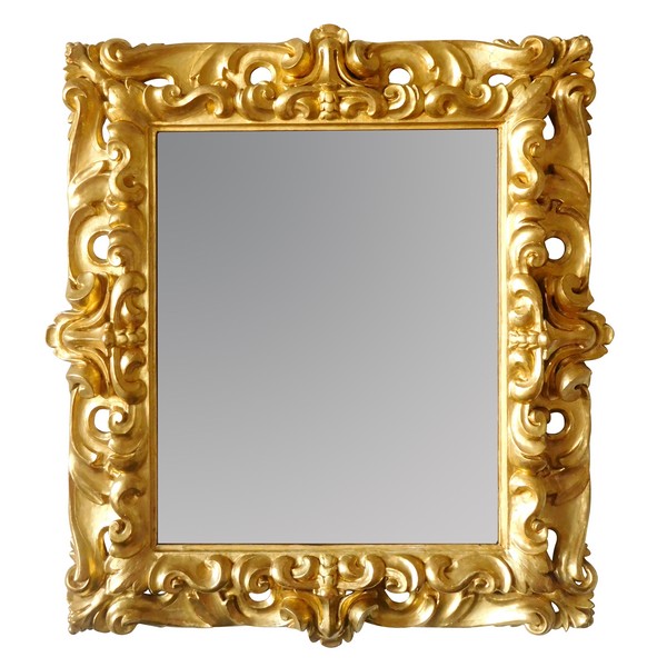 Grand miroir italien en bois sculpté et doré d'époque XVIIIe siècle - 98cm x 105cm