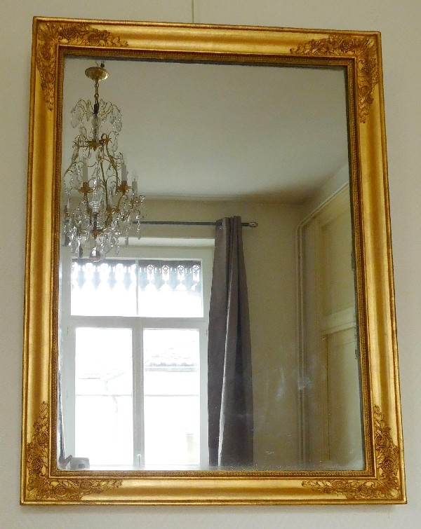 Miroir Empire, glace au mercure, cadre en bois doré à la feuille d'or - 60cm X 80,5cm