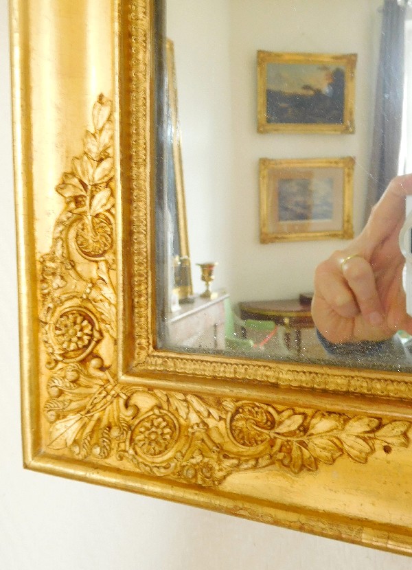 Miroir Empire, glace au mercure, cadre en bois doré à la feuille d'or - 60cm X 80,5cm