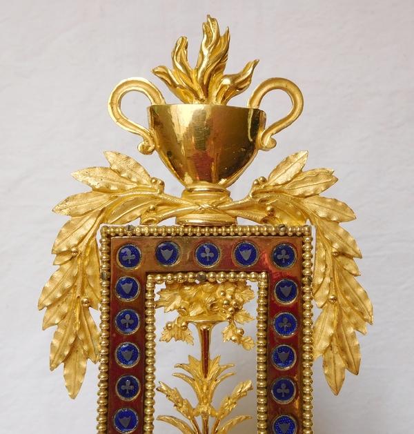 Pendule squelette d'époque Louis XVI Directoire en marbre et bronze doré